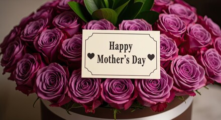 Beautiful pink roses bouquet for mother's day celebration with happy mother's day card