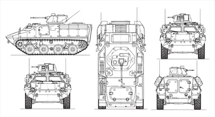 Military Tank Blueprint – Armored Vehicle Engineering CAD Technical Drawing © RNB DESIGN