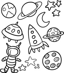 Fototapeta premium Space doodles set cute hand drawn illustrations