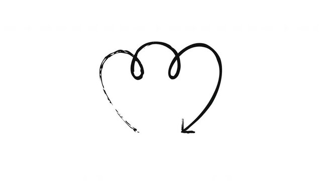 Three rounded loops arrow downward-pointing grunge doodle animation. Smooth triple curves. Flow indicator. Animated hand drawn pointer. Dynamic sketchy rough direction. Distressed ink motion overlay
