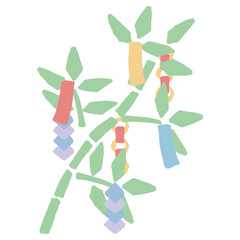 7月の園だよりに使いやすい シンプル手描き素材シリーズ｜笹の葉(飾り付き) / July Decorated Bamboo Leaves Illustration