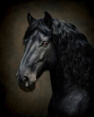 Fototapeta premium Majestic Black Horse Portrait with Flowing Mane