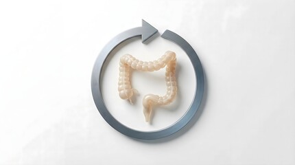 Naklejka premium Human Colon Organ in Circular Arrow. 3D Render Illustrating Digestive System Health, Gut Wellbeing, Intestinal Function, and Continuous Bowel Process Concept.