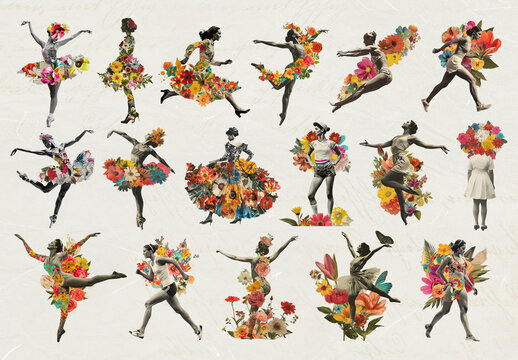 Colorful Floral Dance Collage Element Design Set
