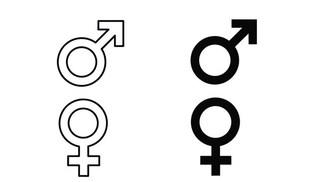 Male and female gender symbols displayed in a stark graphic black and white silhouette