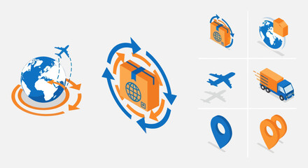 Fototapeta premium Travel Icons with Globe and Suitcase.