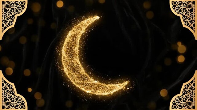 Golden Crescent Moon Islamic Background Animation.