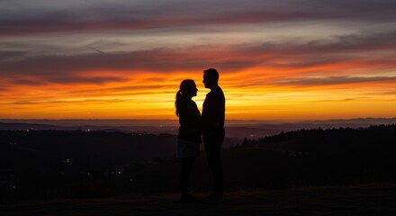 Obraz premium Couple standing on a hilltop