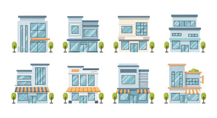 Fototapeta premium Set of modern storefront buildings vector