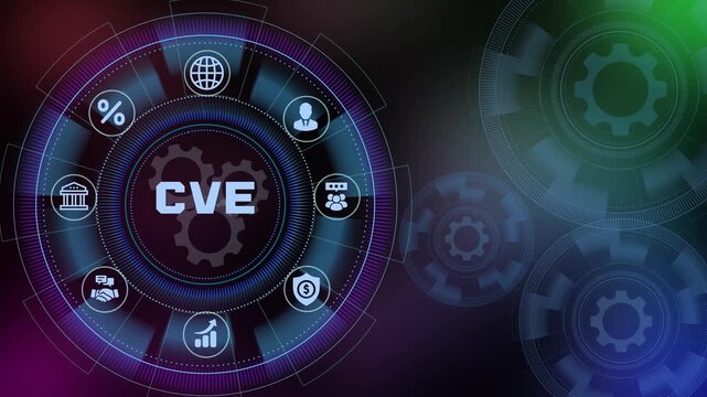 CVE cybersecurity vulnerability monitoring concept with digital security dashboard and global network protection system.