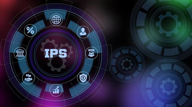 IPS intrusion prevention security concept with digital monitoring dashboard and global enterprise network.