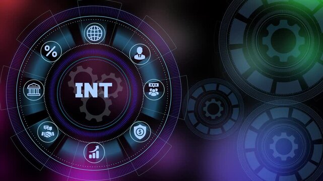 INT digital integration concept with enterprise automation dashboard and global technology network.