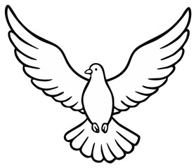 Obraz premium Elegant outline drawing of a white dove with spread wings symbolizing peace and hope in flight