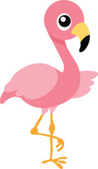 Adorable Pink Flamingo Cartoon Character Standing On One Leg