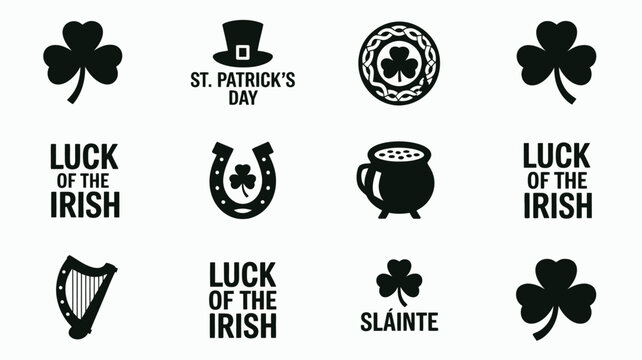 St patrick's day icons and phrases on white background luck of the irish symbols