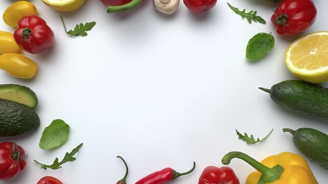 Fresh vegetables moving in a circle on white background