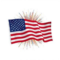 Obraz premium American flag waving with colorful fireworks display in the background