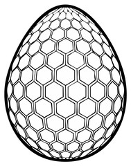 Fototapeta premium Abstract egg shape with intricate geometric honeycomb pattern detailed black and white illustration