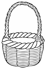 Obraz premium Wicker basket with braided handle and woven sides in simple line art style