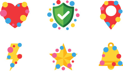 Colorful Social Media Icon Vector Set with Heart Shield Location Lightning Star and Notification Bell Symbols