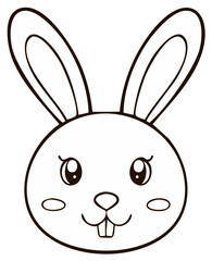 Fototapeta premium Simple outline drawing of a cute bunny rabbit face with big ears and happy eyes