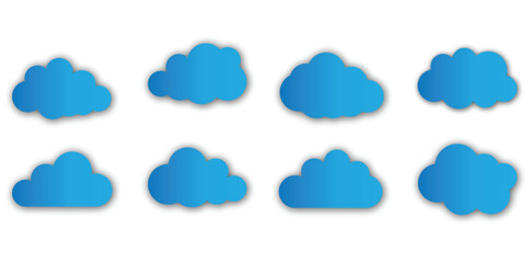 Fototapeta premium Blue Cloud Icon Set Minimal Flat Vector Collection.