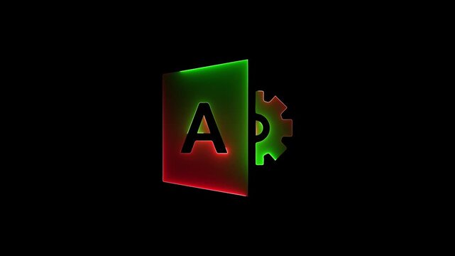 Glowing Software Development API icon with Gear Mechanism saber effect animation with black background. 4K video