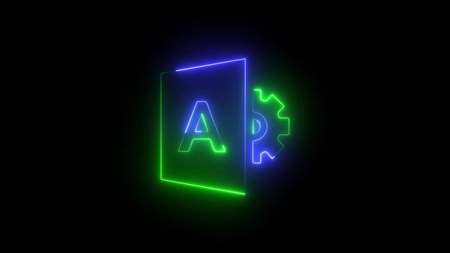 Neon Software Development API icon with Gear Mechanism saber animation with black background