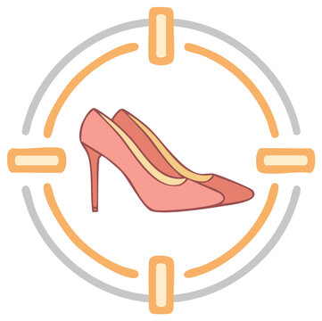 Elegant pair of high heels shoes inside of a target symbol in pastel colors.