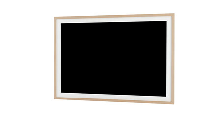 Wooden Picture Frame with White Border Isolated on Black Background