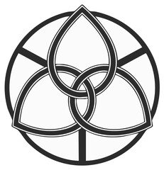 Intricate Triquetra Celtic Knot Symbol Intertwined Within a Circle and Three Rays