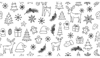 Fototapeta premium Winter Christmas Seamless Hand Drawn Doodle Pattern Vector