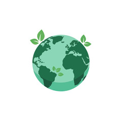 Green Earth globe with sprouting leaves symbol of environmental care