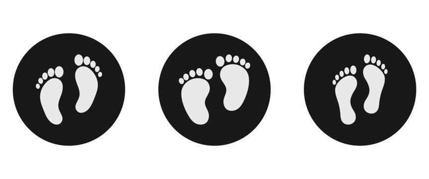 Solid style human feet icon and silhouette isolated on white background. Vector style footprint icon designed for labeling shoe stores, newborn baby products and digital printing. EPS 10.