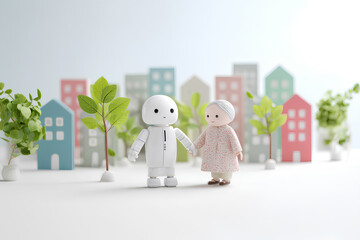 高齢者や車椅子に寄り添う優しいAIロボット（3D）
