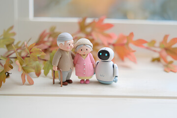 高齢者や車椅子に寄り添う優しいAIロボット（3D）
