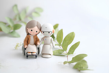 高齢者や車椅子に寄り添う優しいAIロボット（3D）
