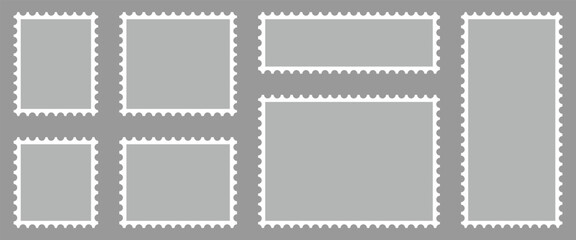 Obraz premium Clean postage stamp template in gray background . Postage icon ideal for Postal service, design and marketing materials. Vector art and illustration.