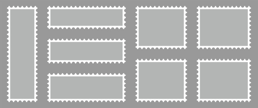 Clean postage stamp template in gray background . Postage icon ideal for Postal service, design and marketing materials. Vector art and illustration.