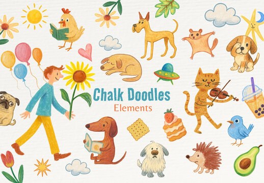 Whimsical Chalk Doodle Elements
