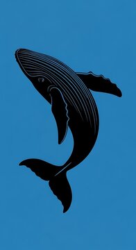Black whale silhouette on blue background.