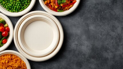 Sustainable Business in Action. Sustainable Business Lunch Concept on Biodegradable Plates with Copy Space for Text