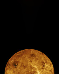 Venus planet close-up view from space with copy space isolated on black vertical background. Elements of this image furnished by NASA.