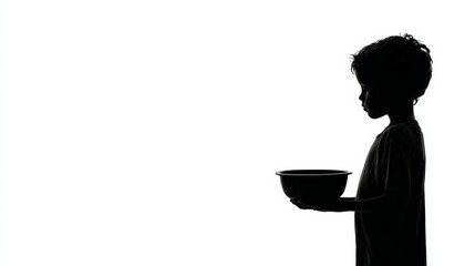 A Deep Reflection on Poverty: Silhouette of a Child Holding a Bowl in a Stark Visual Representation of Child Labor and Economic Hardship