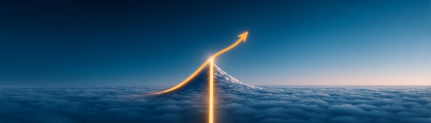 Inspired Financial Planning Mindset for Success with a Panoramic View of a Rising Arrow Amidst Clouds, Symbolizing Growth and Opportunity in Business