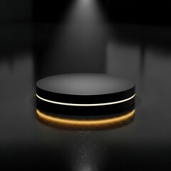 black podium with light strip and spotlight