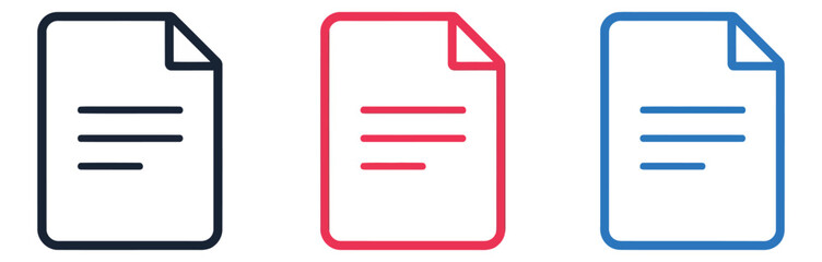 Obraz premium Line art document icons set featuring three colorful documents with folded corners for digital applications