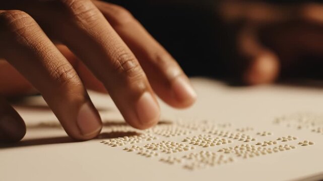 Hand reading braille text