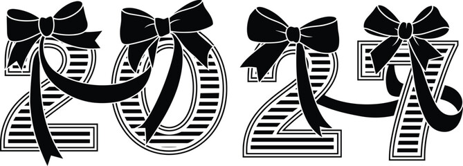 2027 festive numbers with decorative bows isolated on white background, elegant New Year typography vector illustration set ©  jahanara