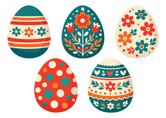 Fototapeta premium Colorful decorative Easter eggs set featuring floral and geometric patterns for holiday celebration